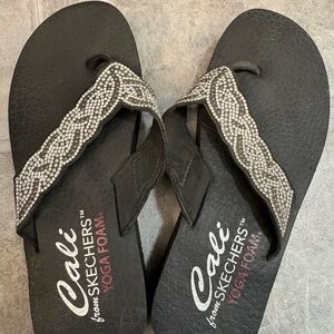 Skechers Black Rhinestone-Trimmed Flip Flop Sandals